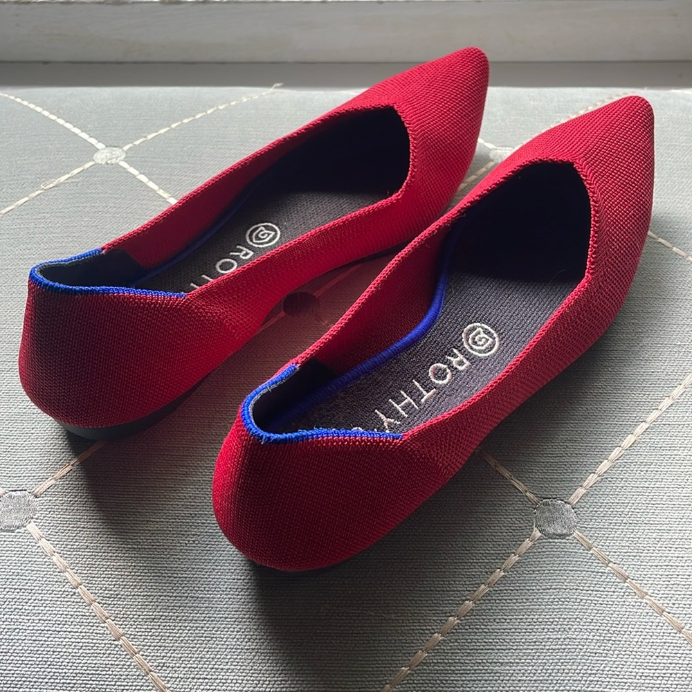 Rothy’s The Point Chili Red 8.5 Ballet Flat Slip On Shoes Women Dark Deep Red